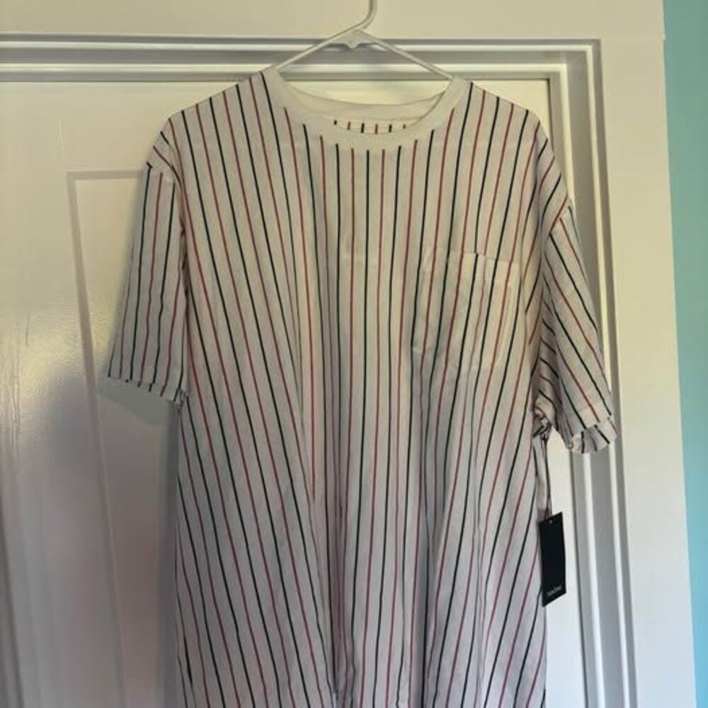 Tenore Vertical Yarn Dye Stripe Pocket T-Shirt Mens Size 2XL White Black NWT